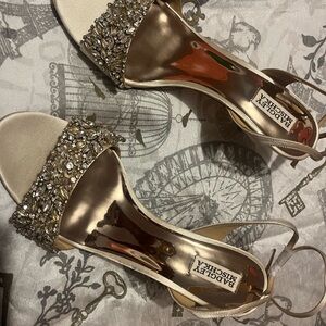 Badgley Mischka Gold Heels with Crystal Embellishments